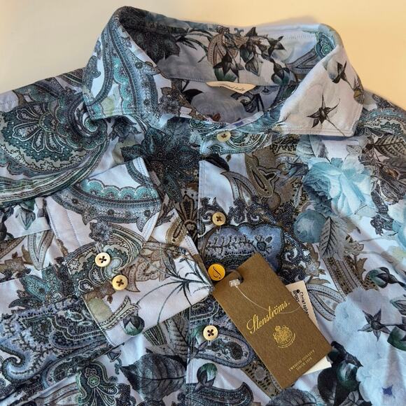NWT Stenströms Fitted Body Linen Long Sleeve Dress Shirt Size L Floral Paisley - Picture 1 of 8